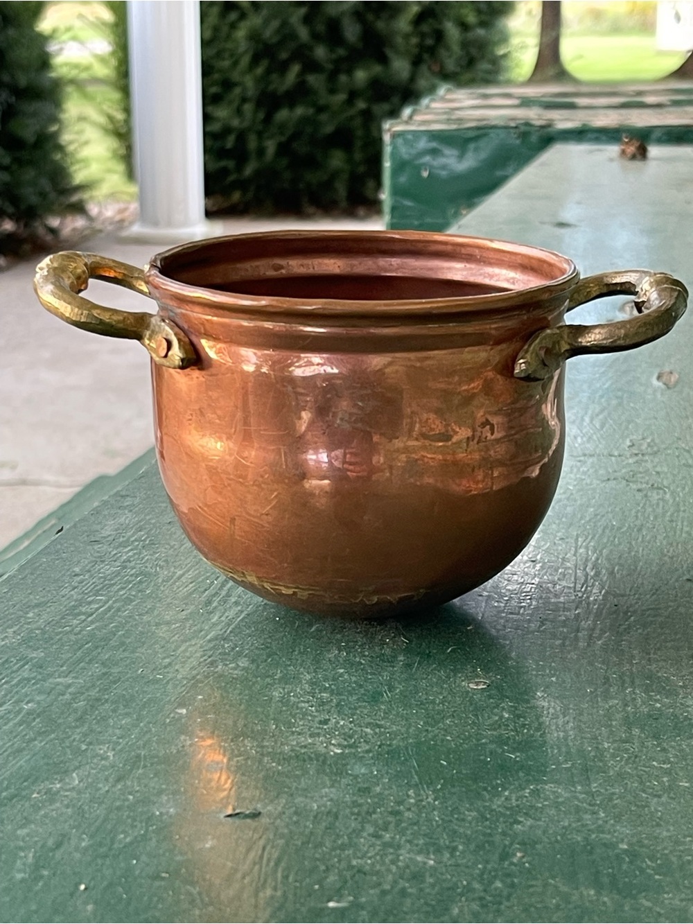 Vintage Hammered Copper Pot with Brass Handles – 6”